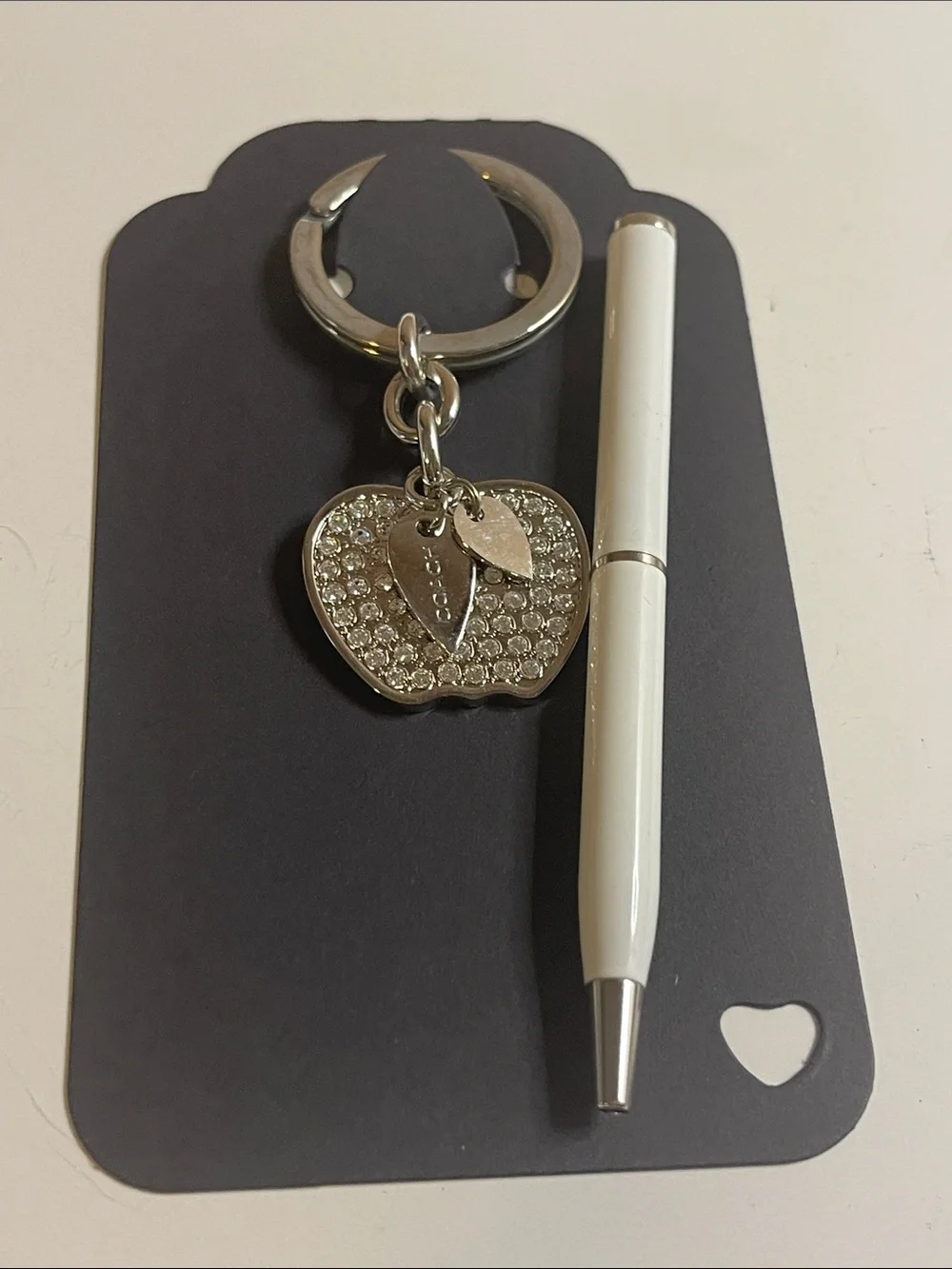 Coach Crystal Apple Keychain Charm in Silver and Coach Pen